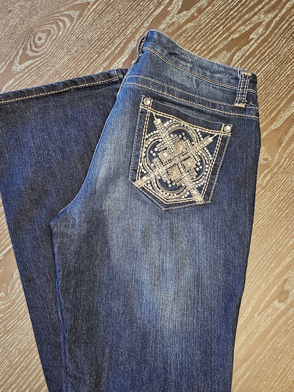 Nine West Dark Blue Bootcut Jeans with Embellished Back Pocket